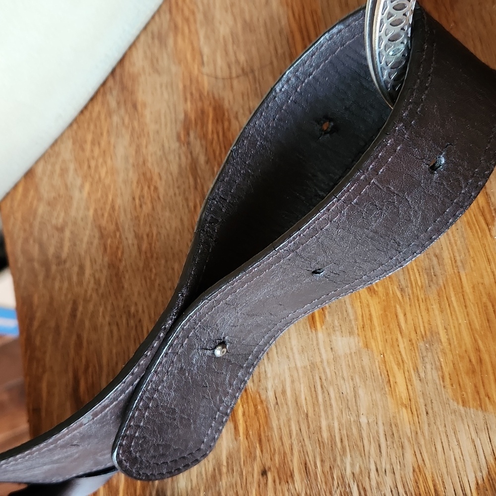 Chicos Silver Metal Wide Brown Belt 36"-39" - Picture 3 of 11
